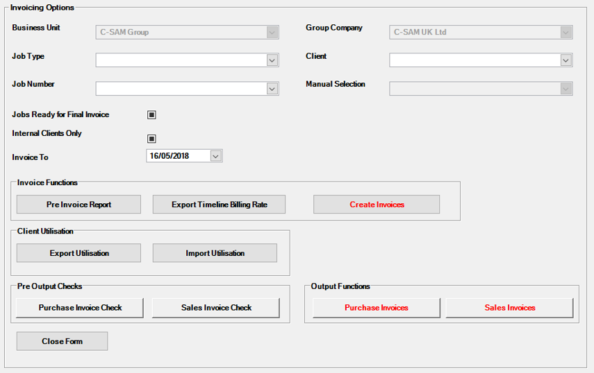 Invoicing Menu