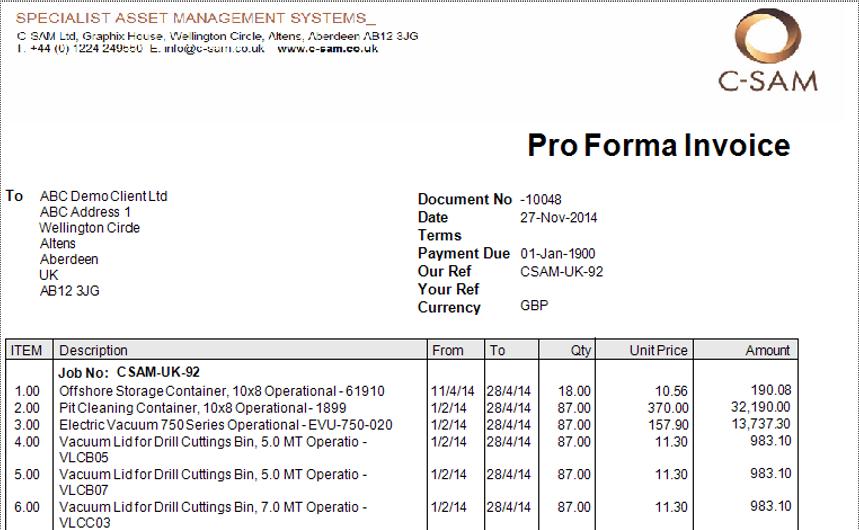 Pro Forma Invoice Example