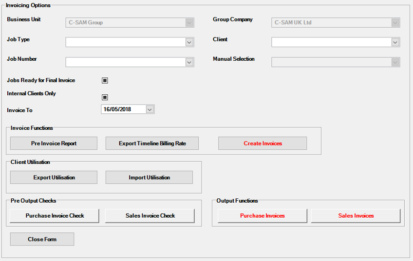 Invoicing Menu