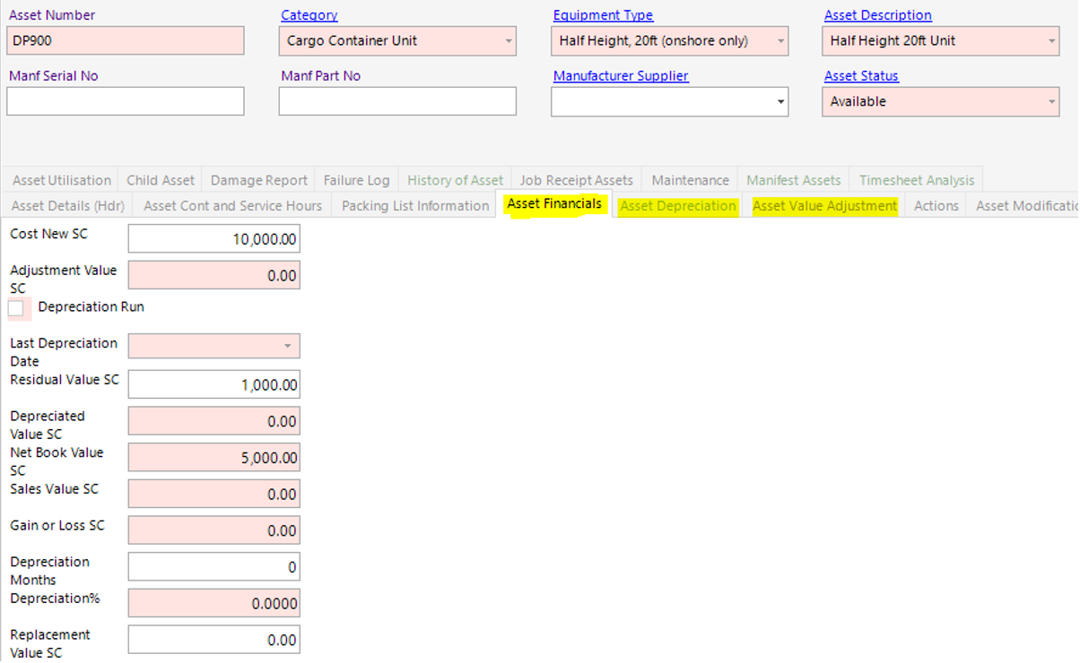 Asset Financials, Asset Depreciation, Asset Value Adjustment