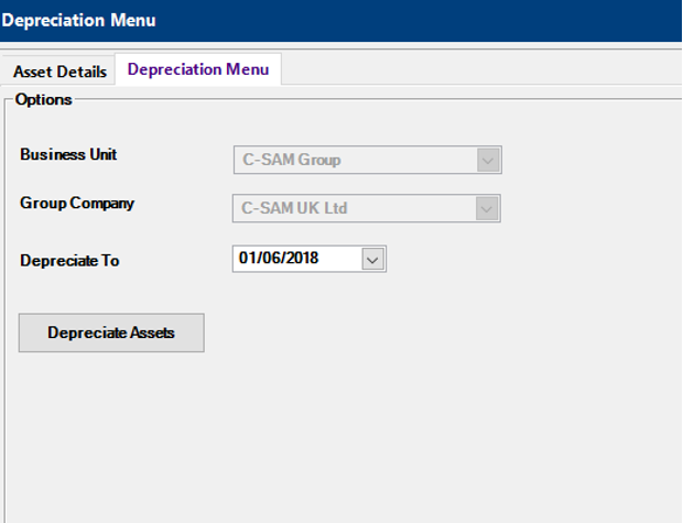 Depreciation Menu