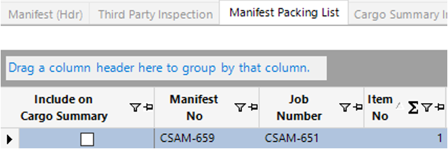 Manifest Packing List Tab