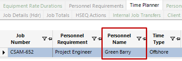 Timeplanner Personnel Name