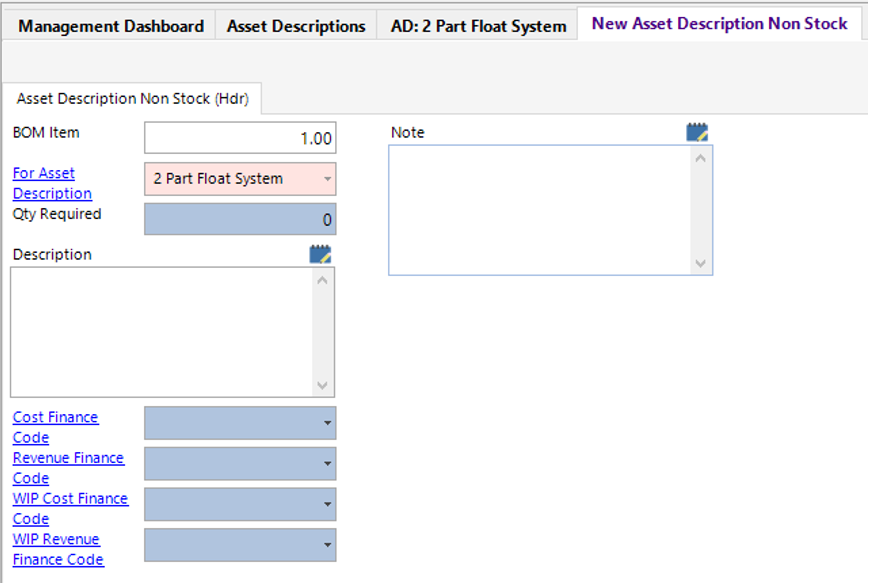 Asset Description Non Stock