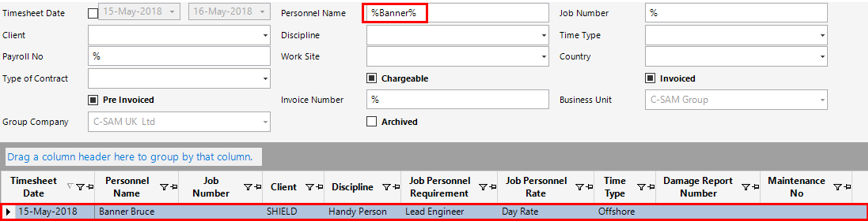 Timesheet Analysis Search