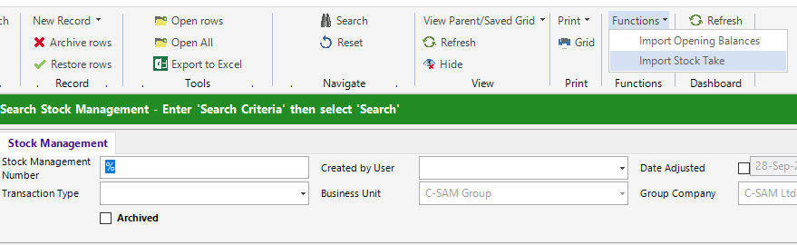 Import Stock Take