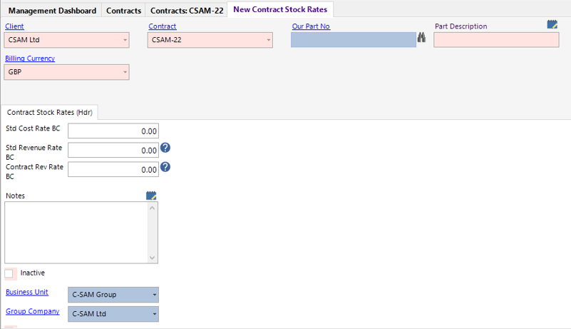 New Contract Stock Rates